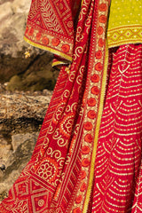 3 Piece Unstitched Gold Lacquer Printed Embroidered Raw Silk Suit with Gold Lacquer Printed Chiffon Dupatta PRW-52021
