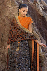 3 Piece Unstitched Gold Lacquer Embroidered Raw Silk Suit with Embroidered Raw Silk Dupatta PRW-52022