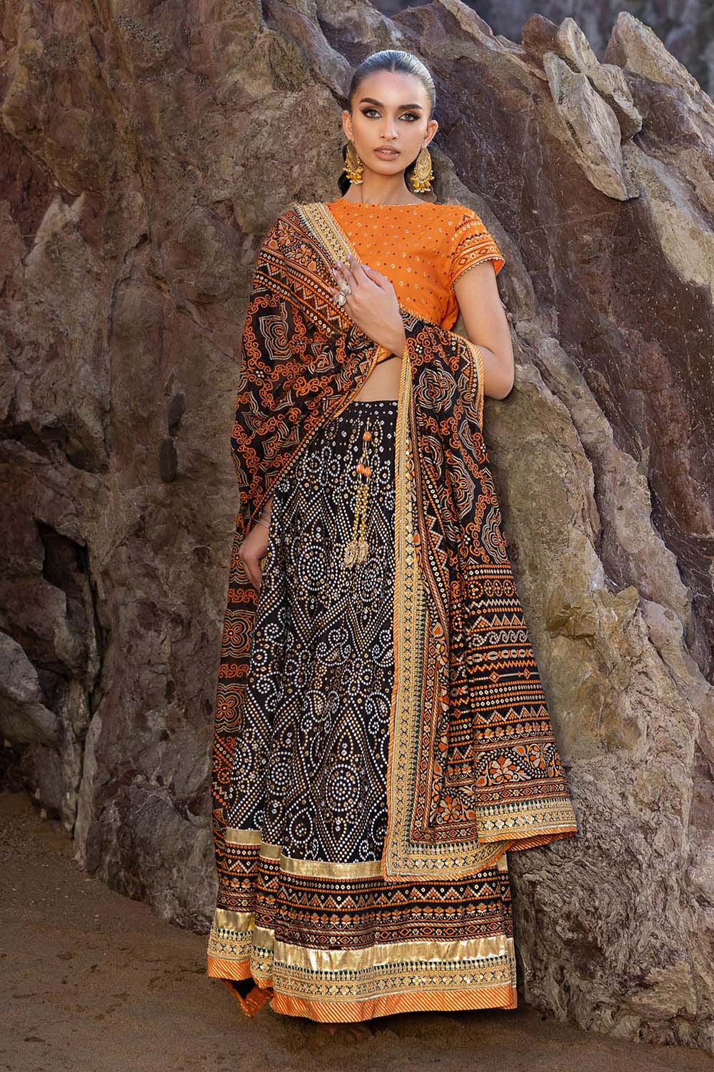 3 Piece Unstitched Gold Lacquer Embroidered Raw Silk Suit with Embroidered Raw Silk Dupatta PRW-52022