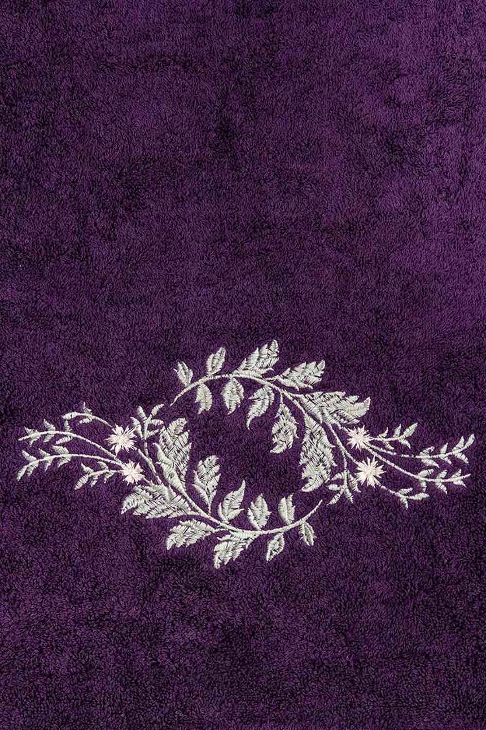 Purple 3 Pc Combed Embroidered Towel Set