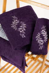 Purple 3 Pc Combed Embroidered Towel Set