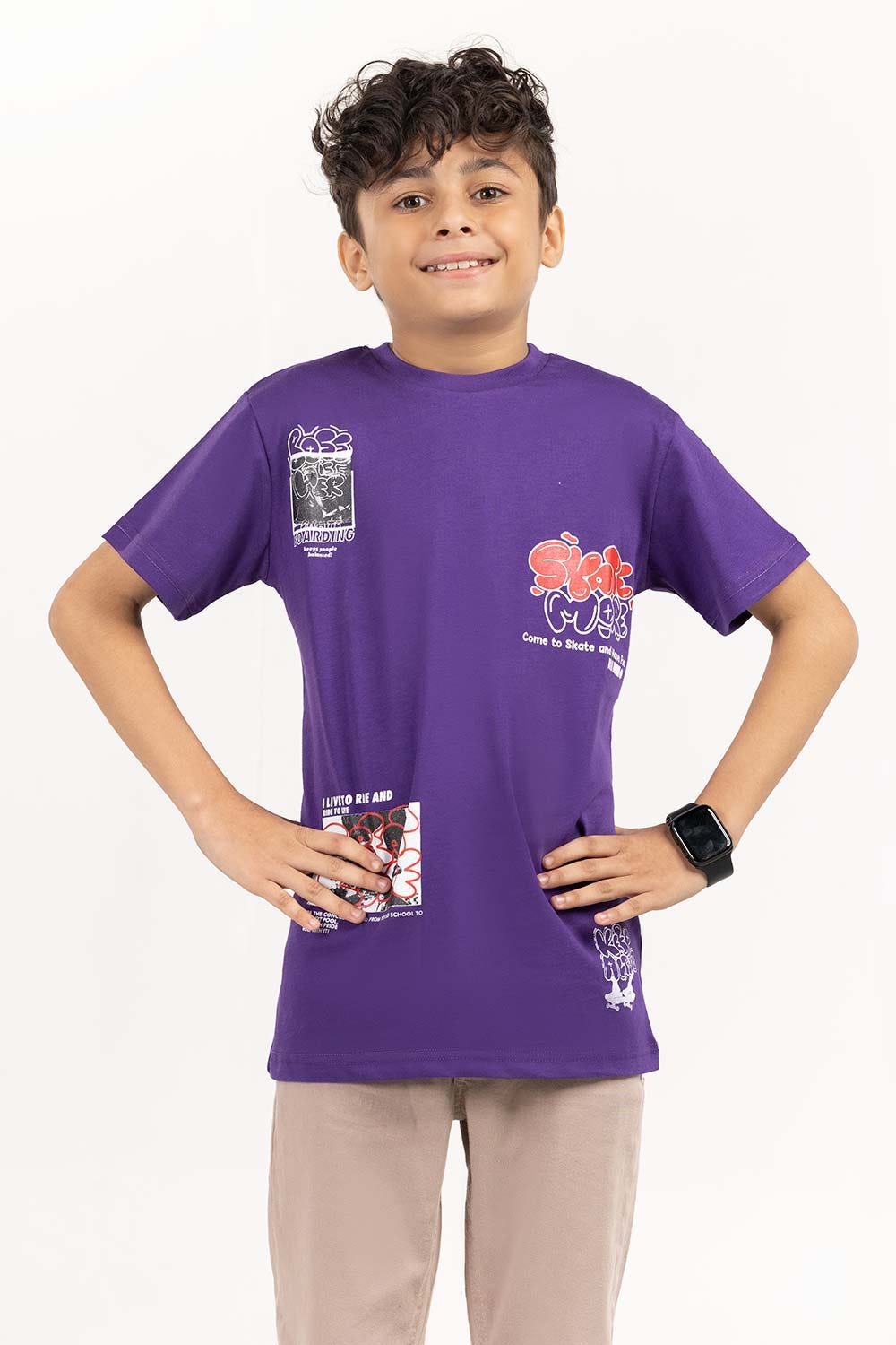 Junior Boy Purple Printed Knit Top JBKT-2210019