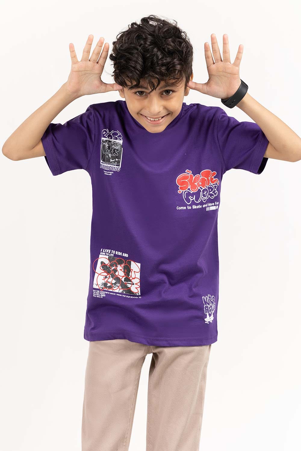 Junior Boy Purple Printed Knit Top JBKT-2210019