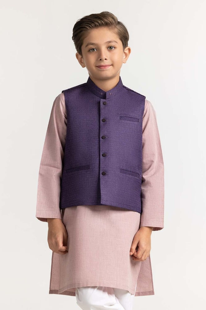 Gul Ahmed Purple Styling Waist Coat KWC-PD23-012, view 1