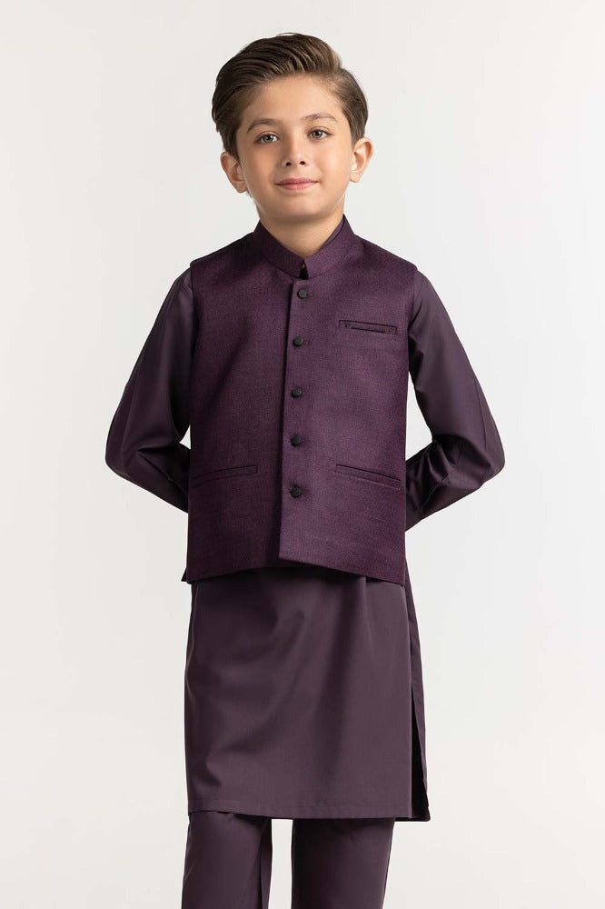 Gul Ahmed Purple Styling Waist Coat KWC-PD23-016, view 1