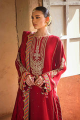 3 Piece Embroidered  Raw Silk Unstitched Suit with Embroidered Jacquard Dupatta with Zari FE-32031
