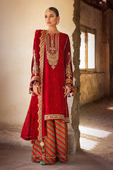 3 Piece Embroidered  Raw Silk Unstitched Suit with Embroidered Jacquard Dupatta with Zari FE-32031