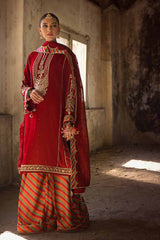 3 Piece Embroidered  Raw Silk Unstitched Suit with Embroidered Jacquard Dupatta with Zari FE-32031