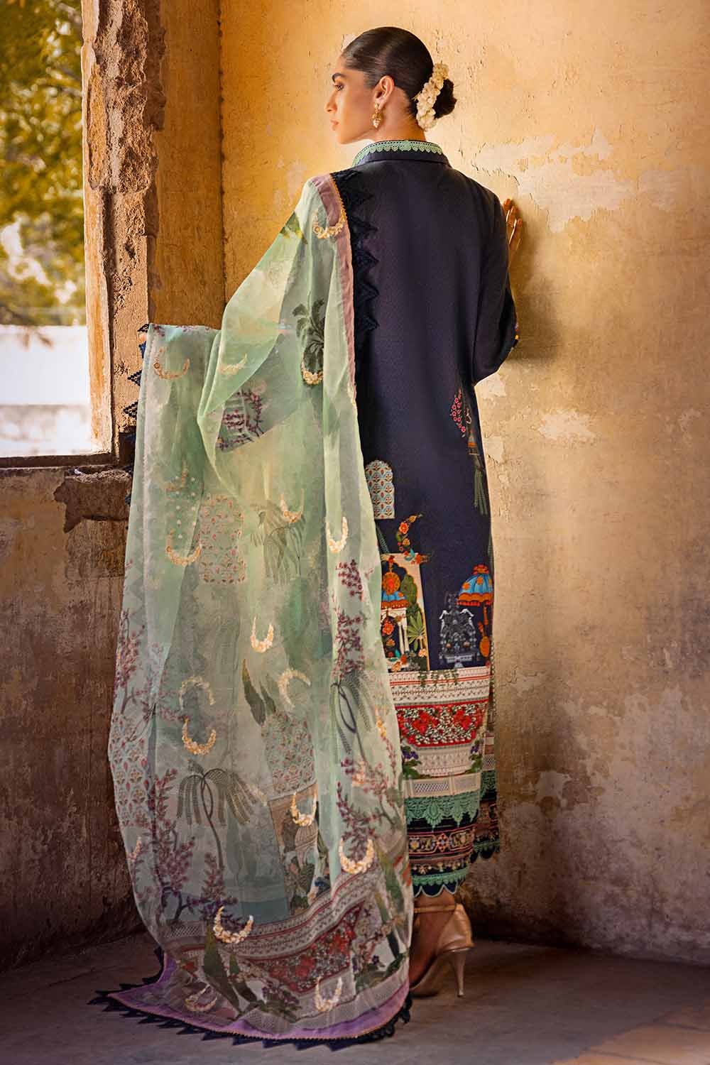 3 Piece Embroidered Dobby Unstitched Suit with Embroidered Organza Dupatta and Neckline FE-32106