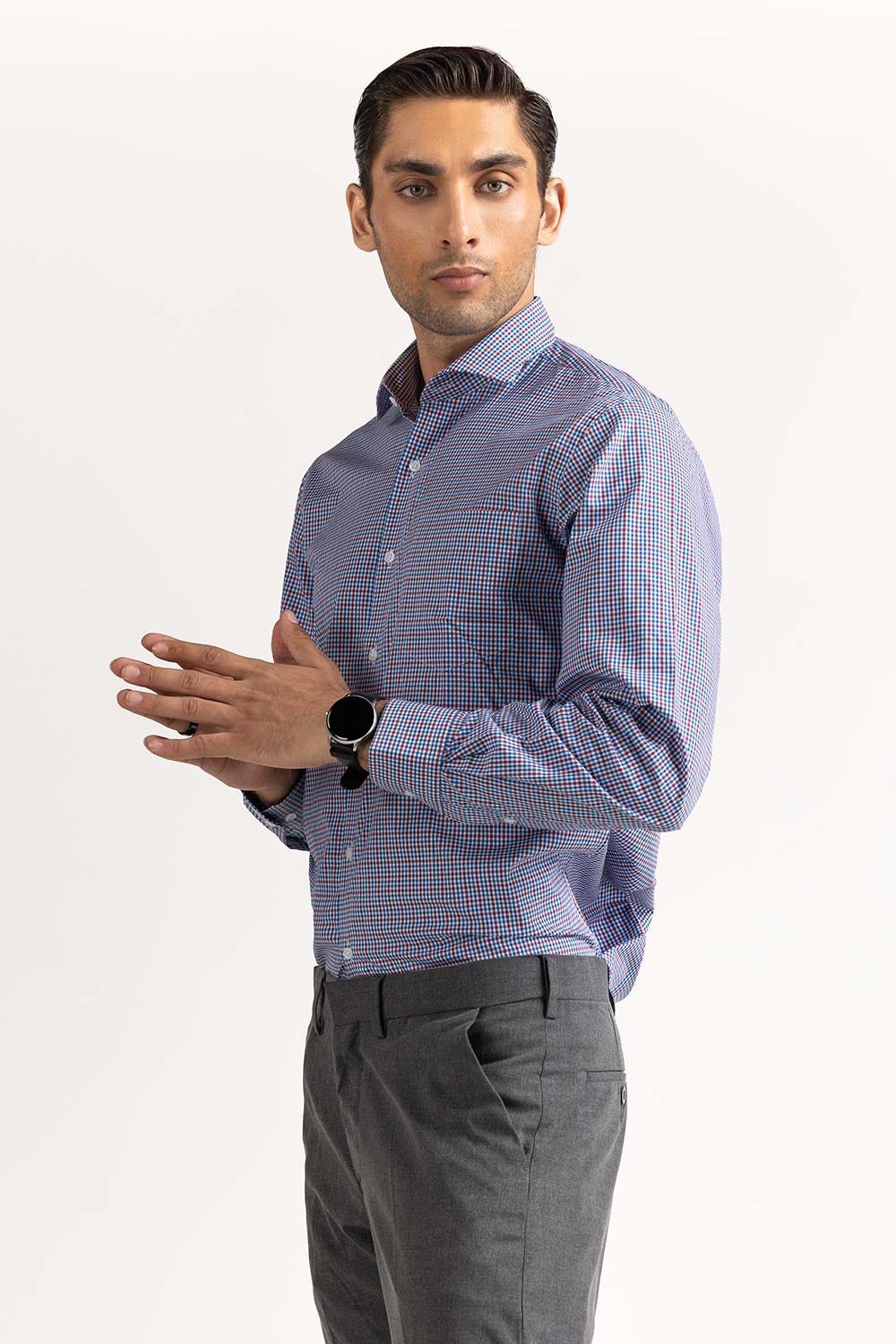 Red Blue Yarn Dyed Formal Shirt MN-FS-YD23-006