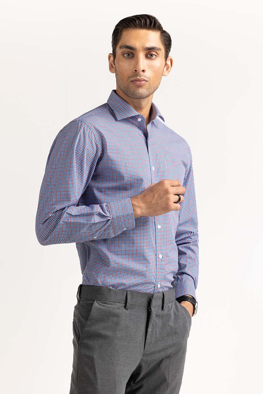 Red Blue Yarn Dyed Formal Shirt MN-FS-YD23-006