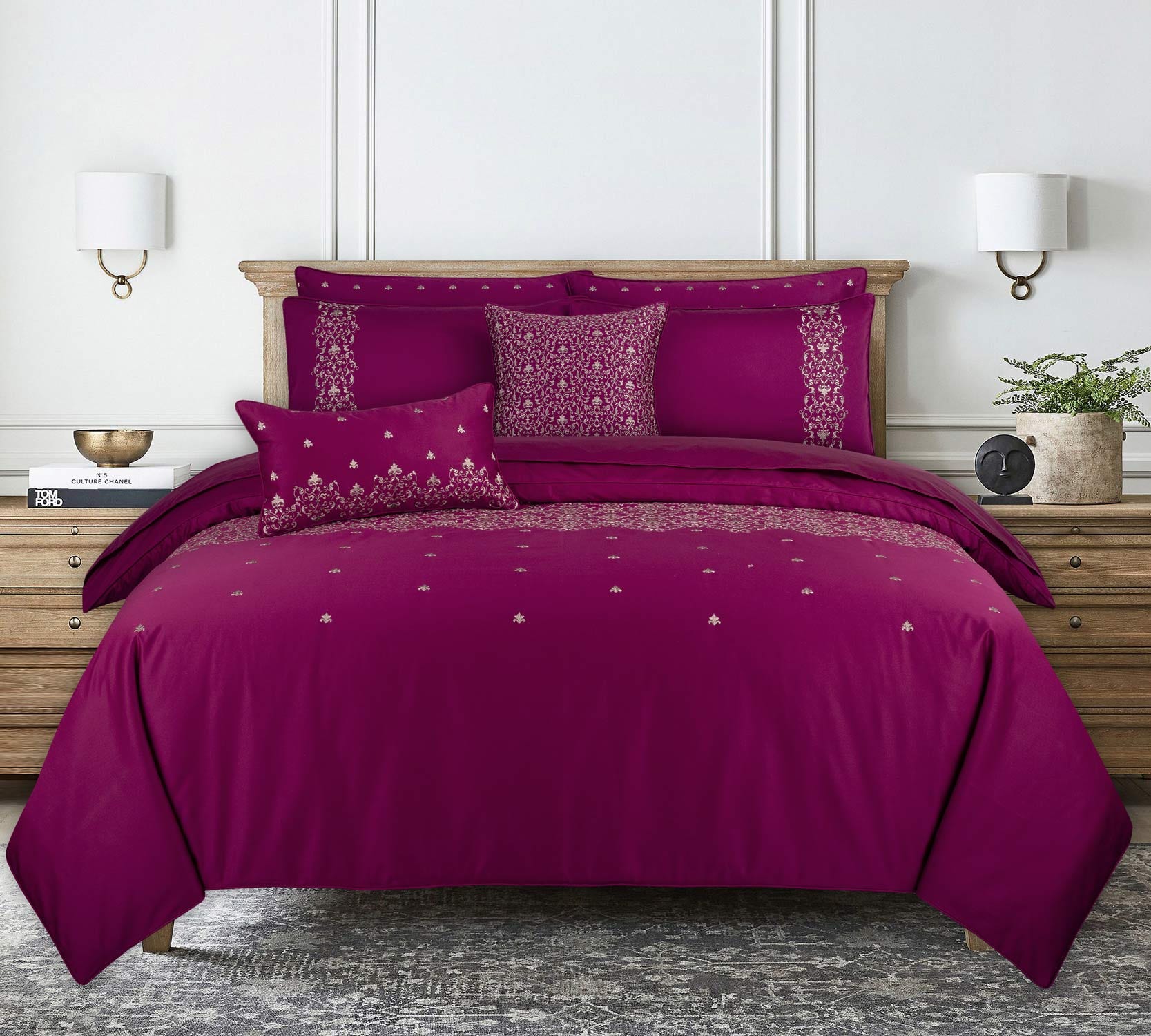 Red Bud T-400 Embroidered Quilt Cover Set