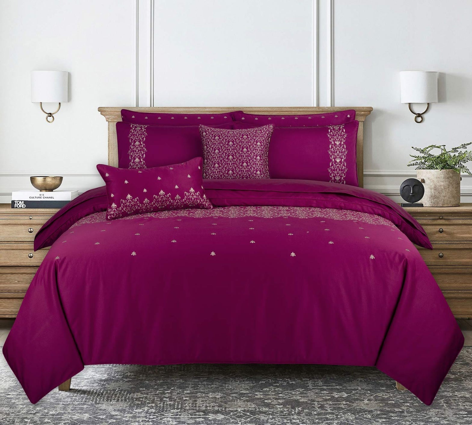 Red Bud T-400 Embroidered Quilt Cover Set