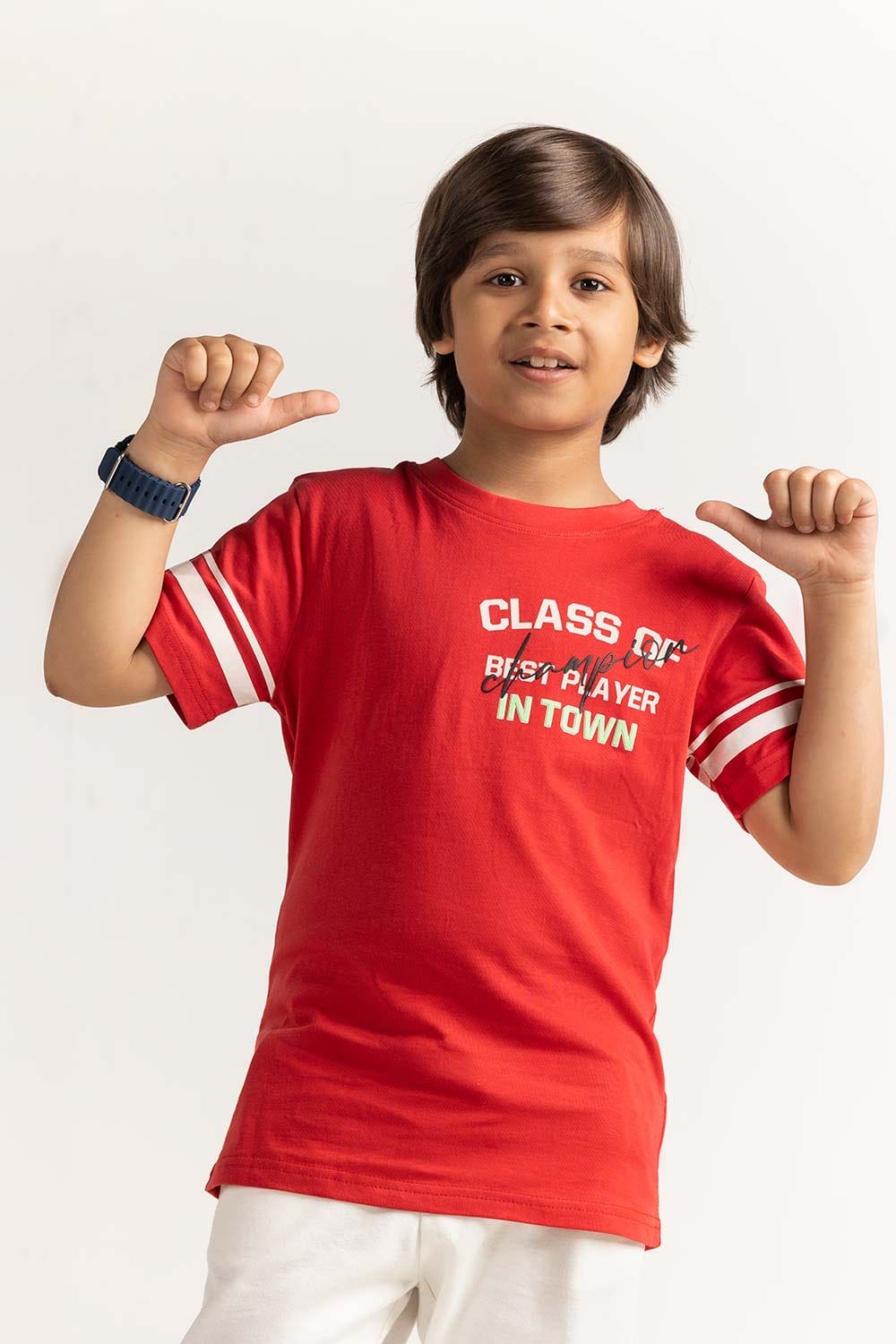 Red Junior Boy Knit Printed Tee JB-TS-SS24-037