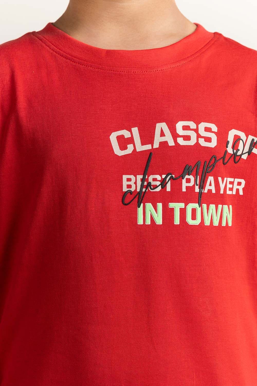 Red Junior Boy Knit Printed Tee JB-TS-SS24-037