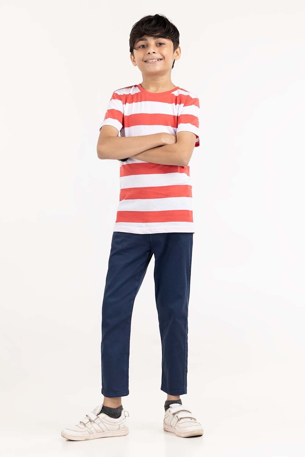 Junior Boy Red Stripped Knit Top JBKT-2210097