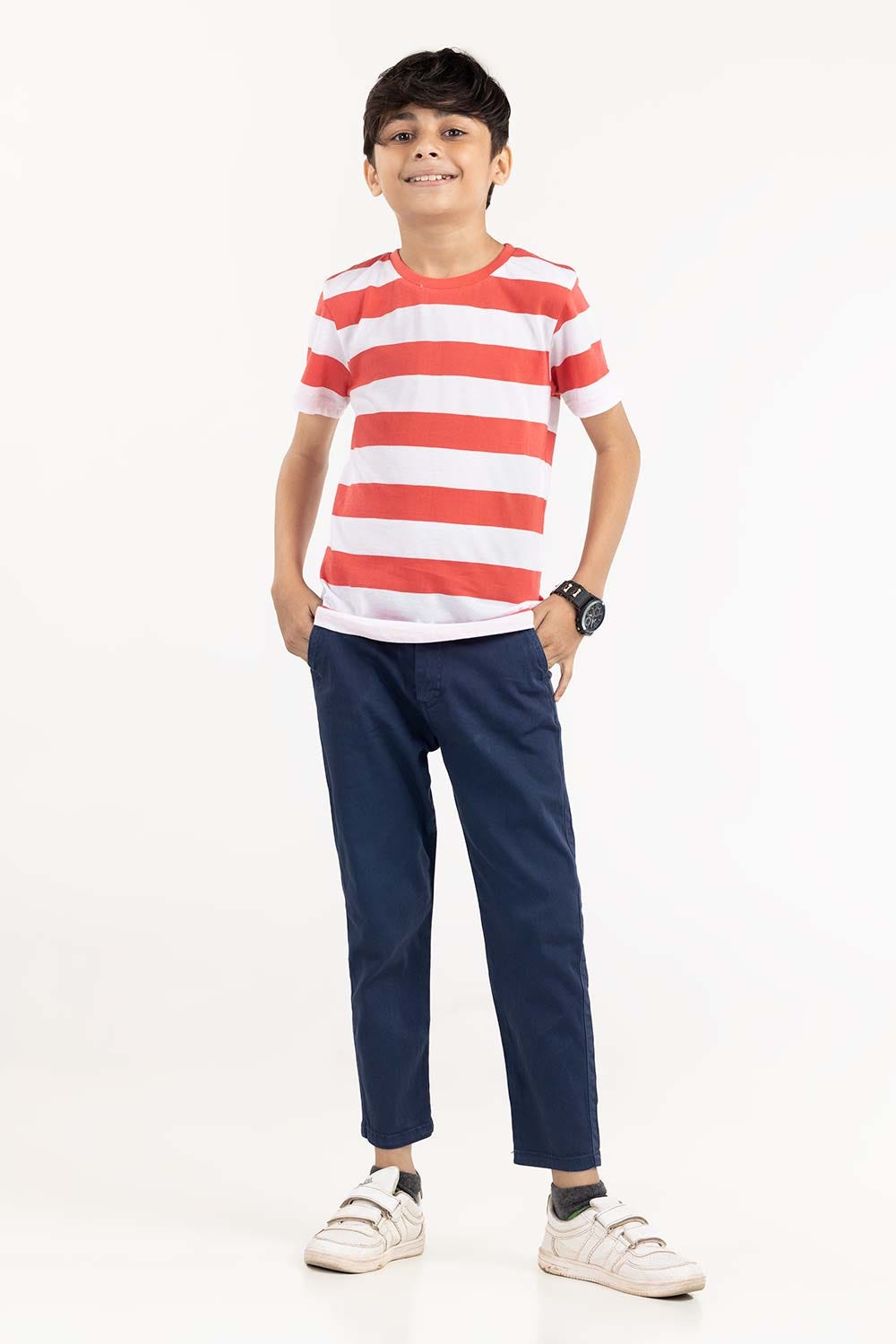 Junior Boy Red Stripped Knit Top JBKT-2210097