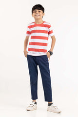 Junior Boy Red Stripped Knit Top JBKT-2210097