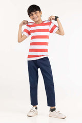 Junior Boy Red Stripped Knit Top JBKT-2210097