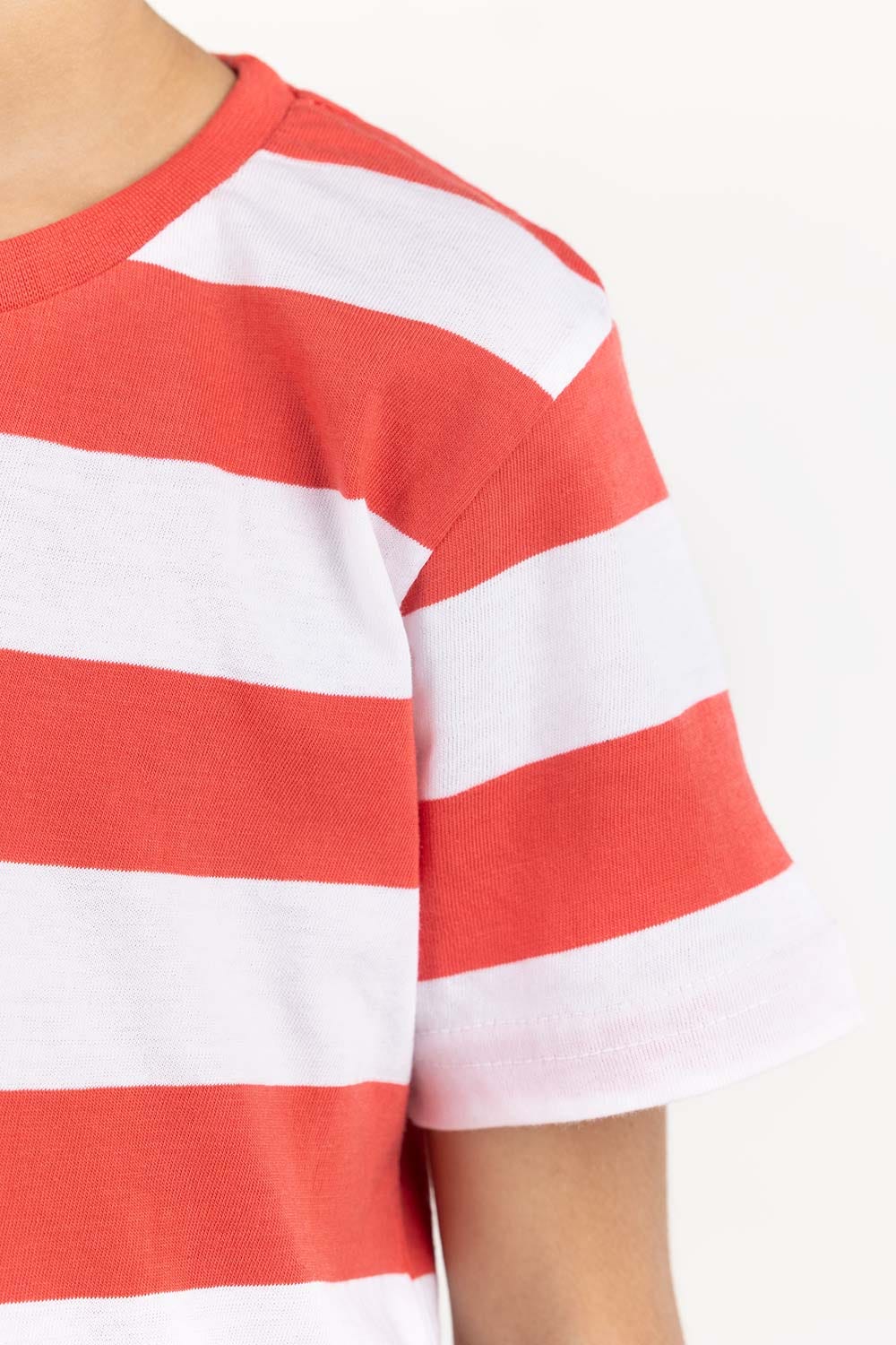 Junior Boy Red Stripped Knit Top JBKT-2210097