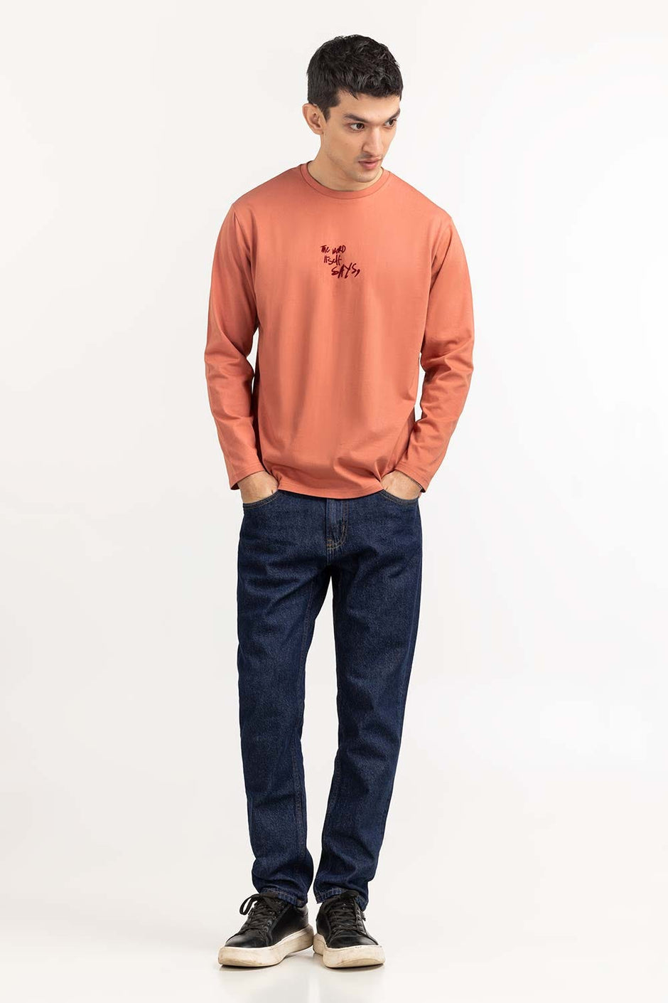 Red Wood Knit Regular T-shirt 224-113-024