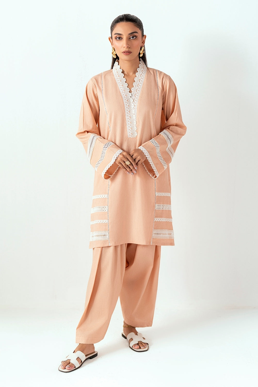 Ripple Crinkle Embellished Co-Ord Set IUSTTS-1062