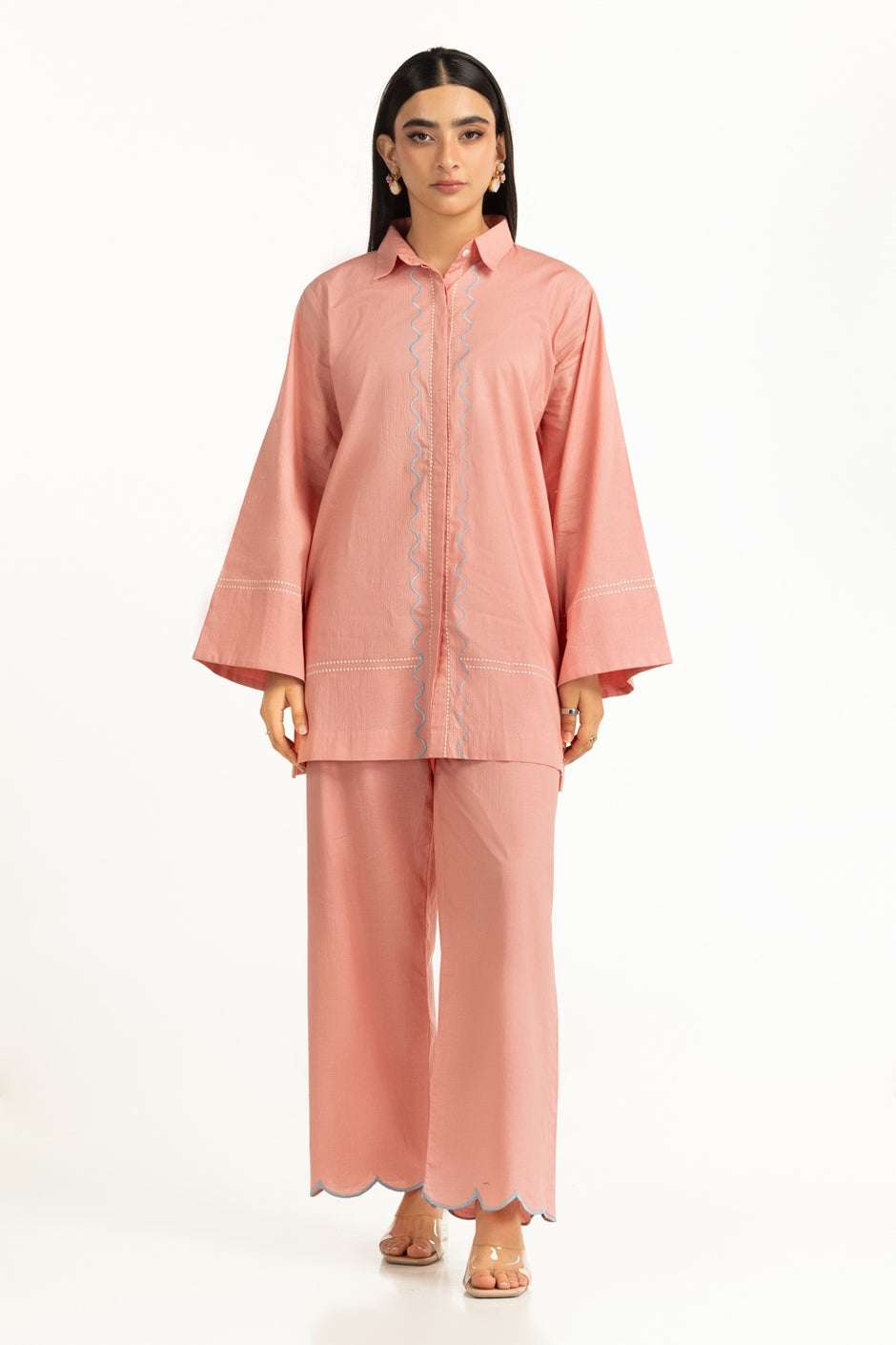Ripple Crinkle Embroidered Co-Ord Set