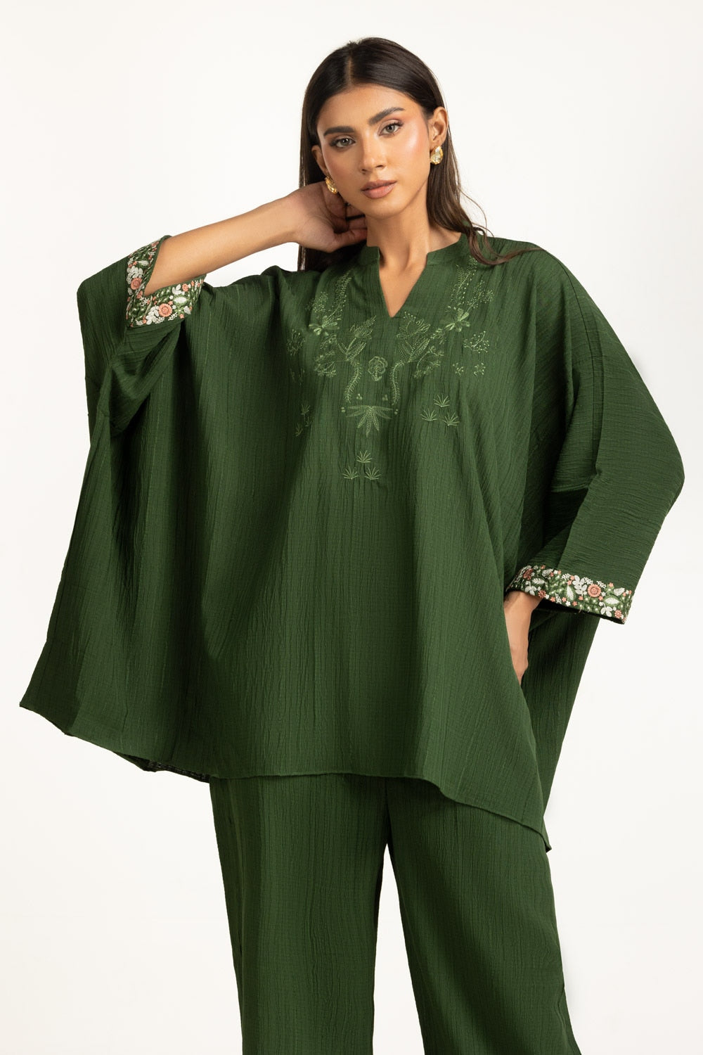 Ripple Crinkle Embroidered Co-Ord Set IPST-55130