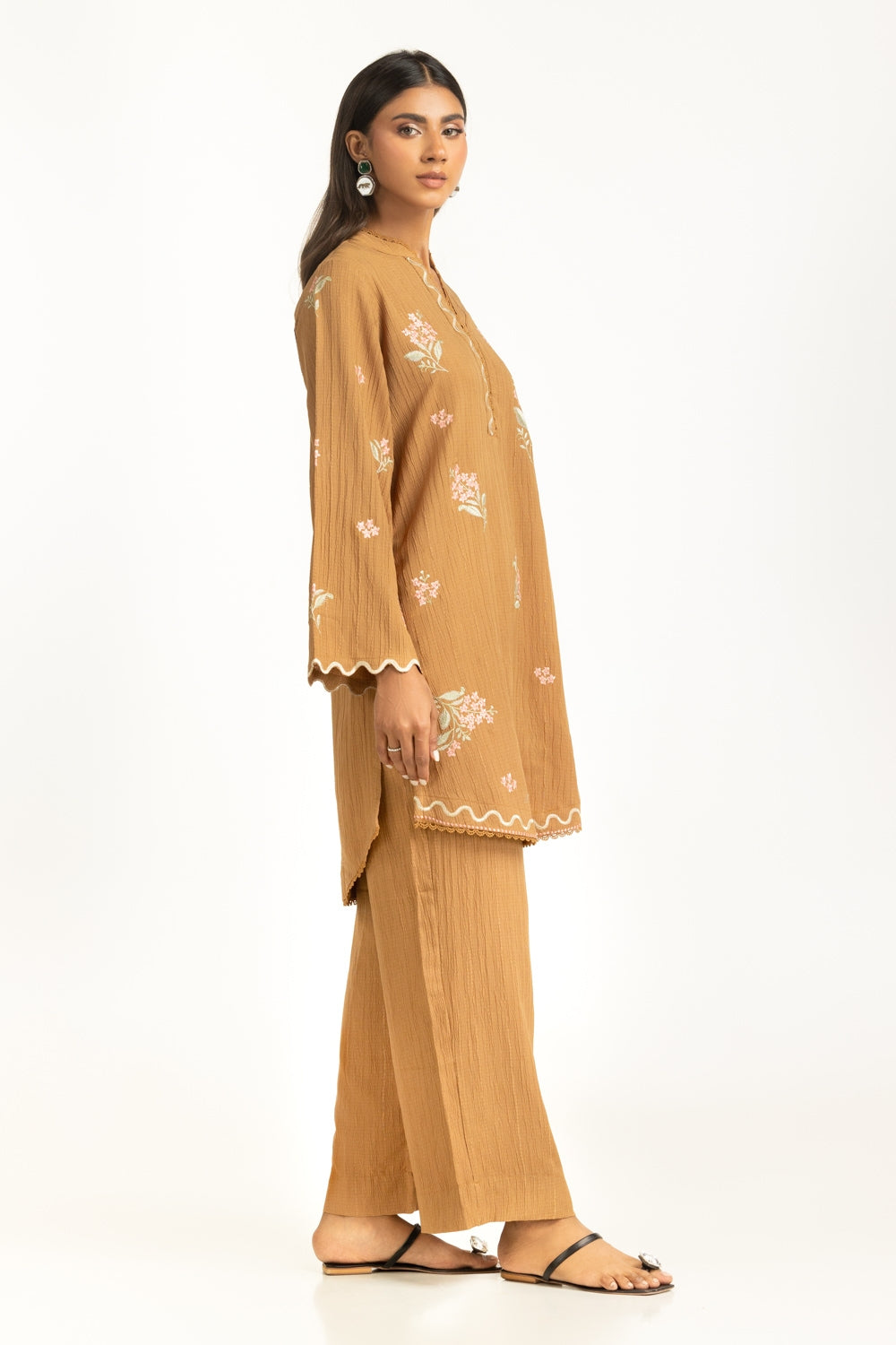 Ripple Crinkle Embroidered Co-Ord Set IPST-55131
