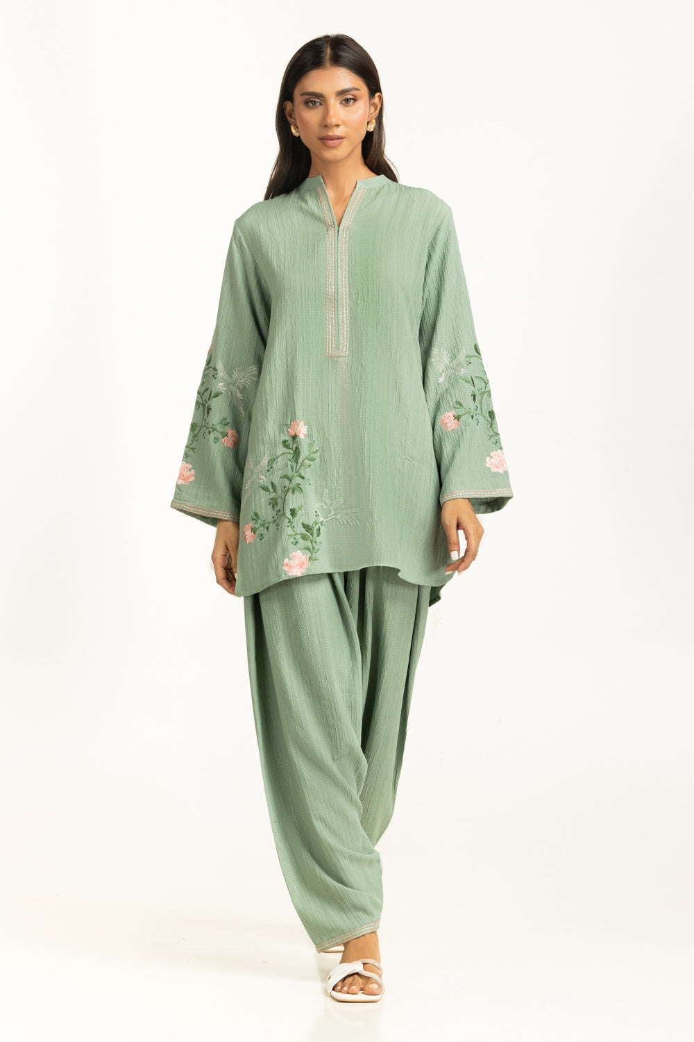 Ripple Crinkle Embroidered Co-Ord Set IPST-55132