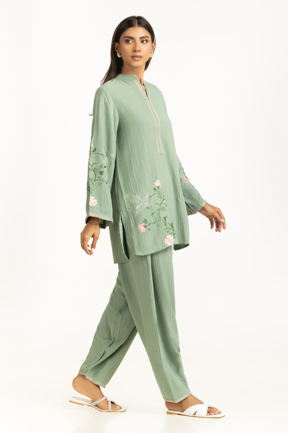 Ripple Crinkle Embroidered Co-Ord Set IPST-55132