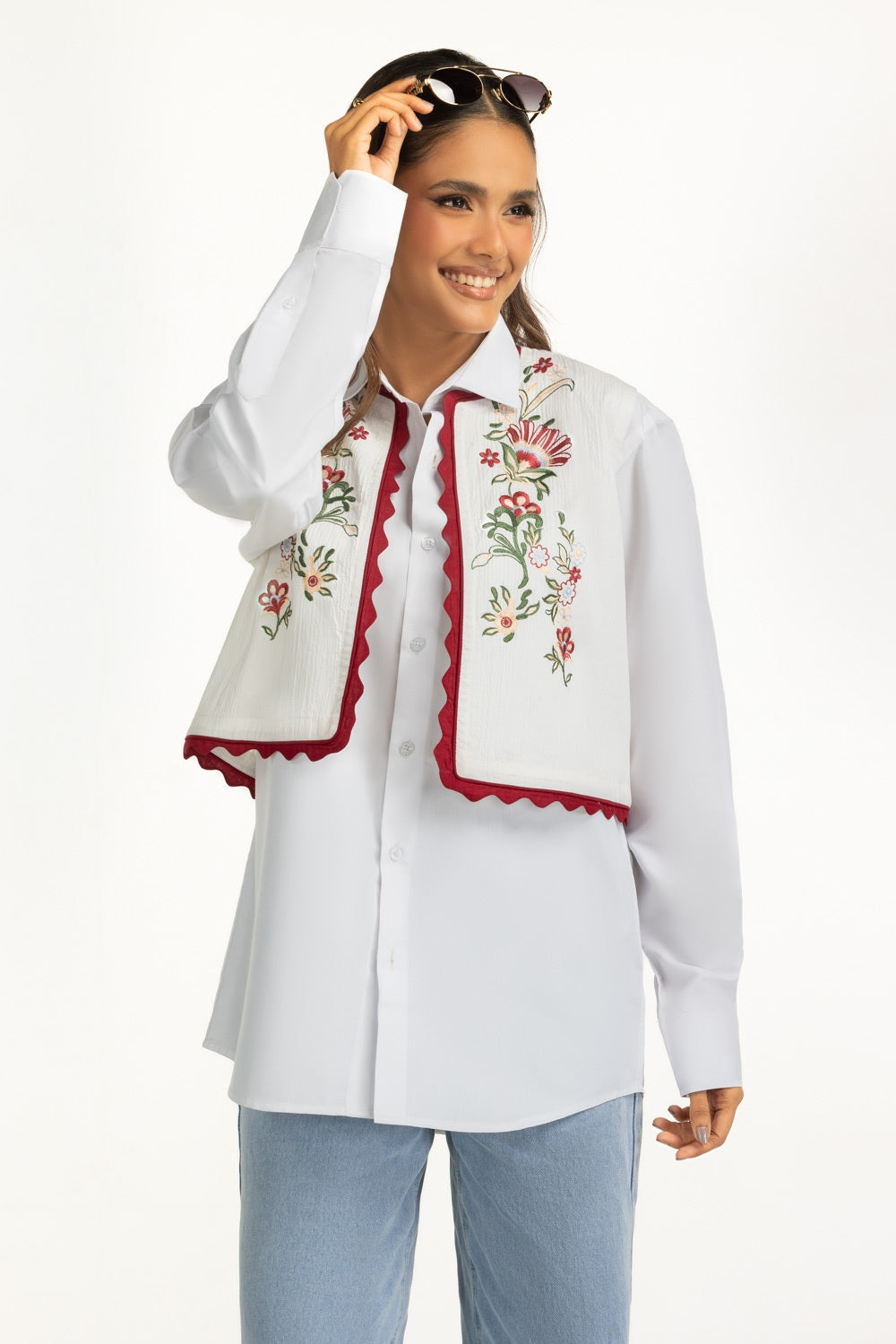 Ripple Crinkle Embroidered Waist Coat IPS-44753