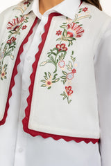 Ripple Crinkle Embroidered Waist Coat IPS-44753