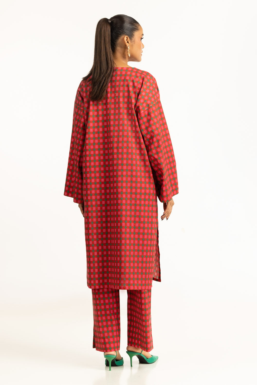 Red Ripple Crinkle Printed Co-Ord Set for Women | Gul Ahmed