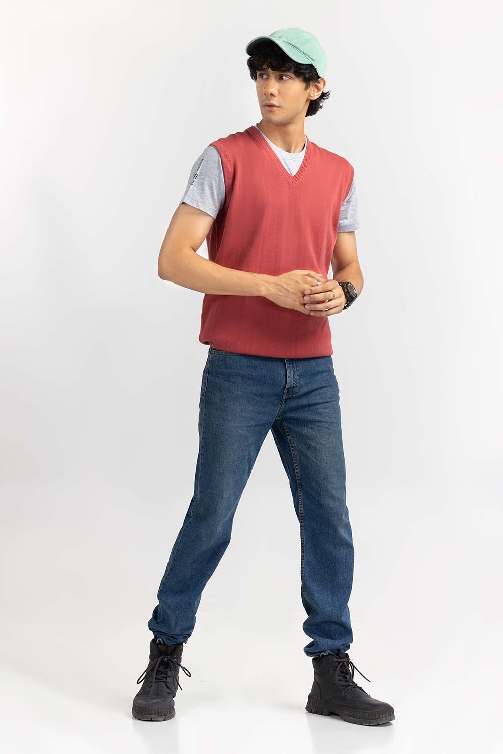 Rose Red Basic V Neck Sleeveless Sweater SWT-BSLVN-22-008