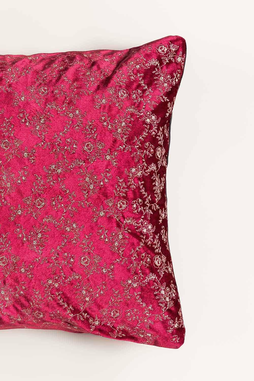 Rose Velvet Embroidered Cushion Cover