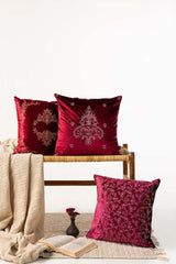 Rose Velvet Embroidered Cushion Cover