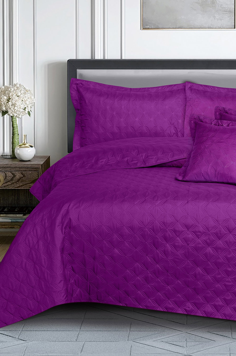 Rose Violet Dyed Ultrasonic Bed Spread