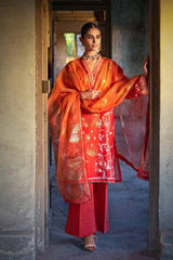 3 Piece Embroidered Foil Printed Nylon Unstitched Suit with Foil Printed Organza Dupatta FE-32110