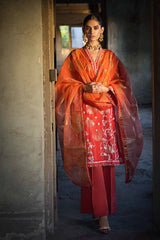 3 Piece Embroidered Foil Printed Nylon Unstitched Suit with Foil Printed Organza Dupatta FE-32110