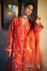 3 Piece Embroidered Foil Printed Nylon Unstitched Suit with Foil Printed Organza Dupatta FE-32110