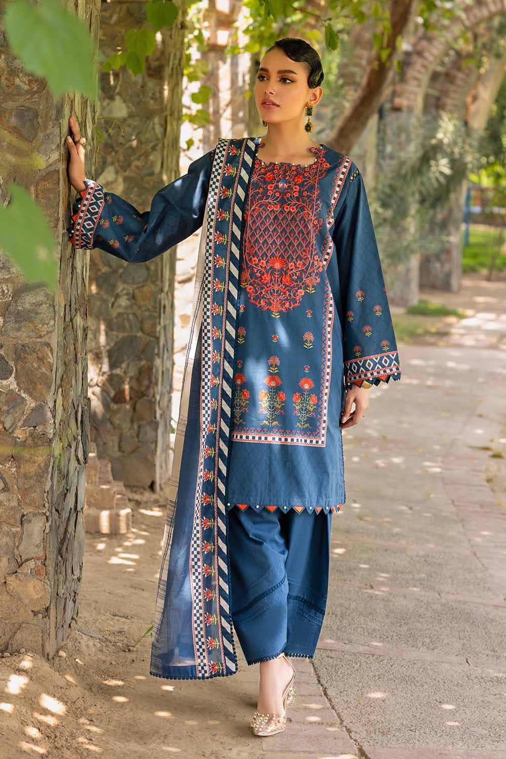 2 Piece Embroidered Cambric Unstitched Suit with Digital Printed Lawn Dupatta TCE-32002