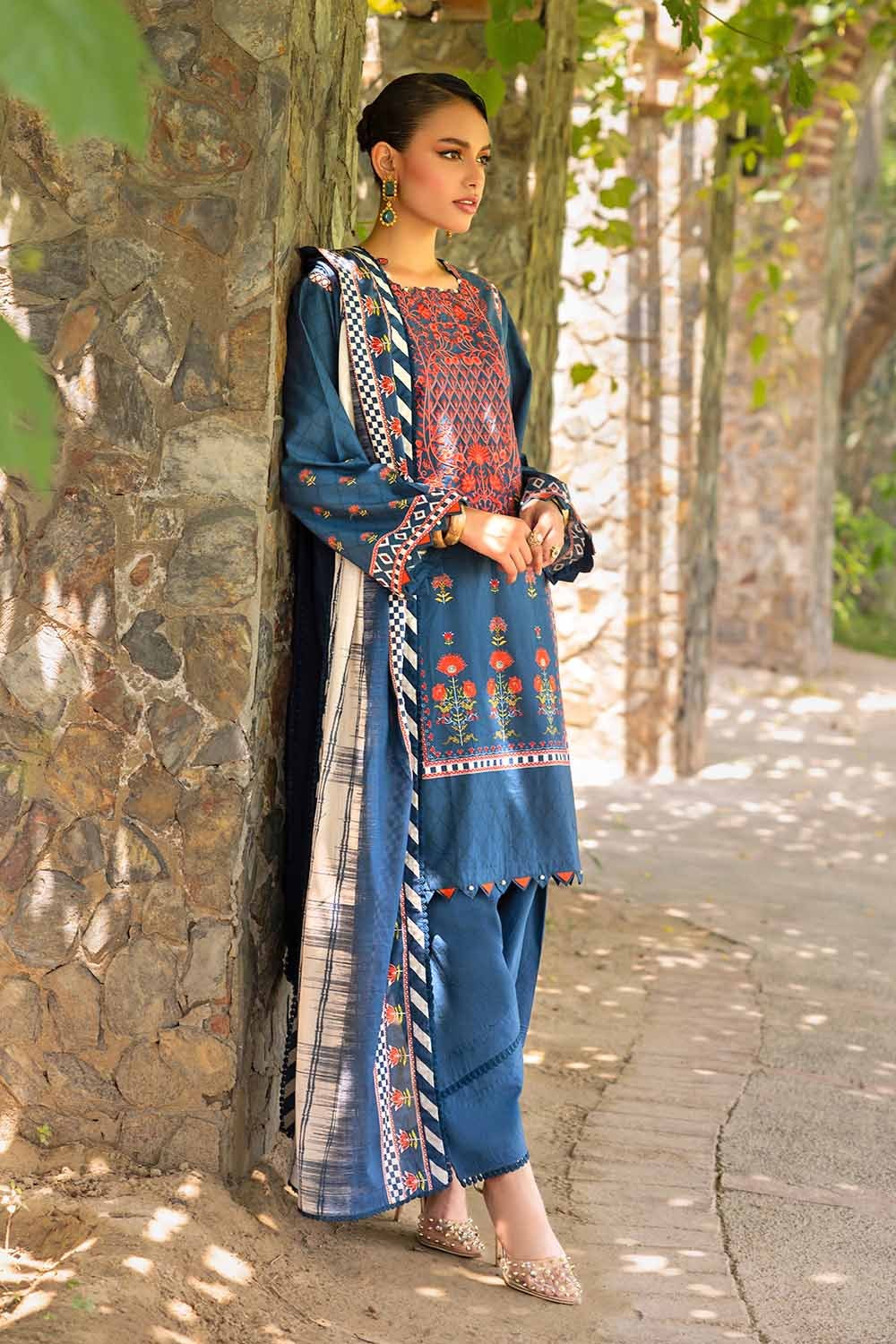 2 Piece Embroidered Cambric Unstitched Suit with Digital Printed Lawn Dupatta TCE-32002