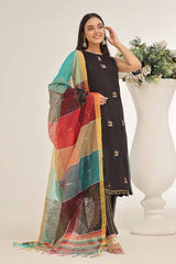 3 Piece Unstitched Jacquard  Gold and Lacquer Printed Suit MJ-42048