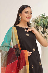 3 Piece Unstitched Jacquard  Gold and Lacquer Printed Suit MJ-42048