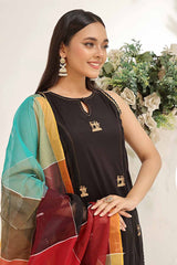 3 Piece Unstitched Jacquard  Gold and Lacquer Printed Suit MJ-42048