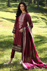 2 Piece Unstitched Embroidered Khaddar Suit with Printed Khaddar Dupatta TK-12005