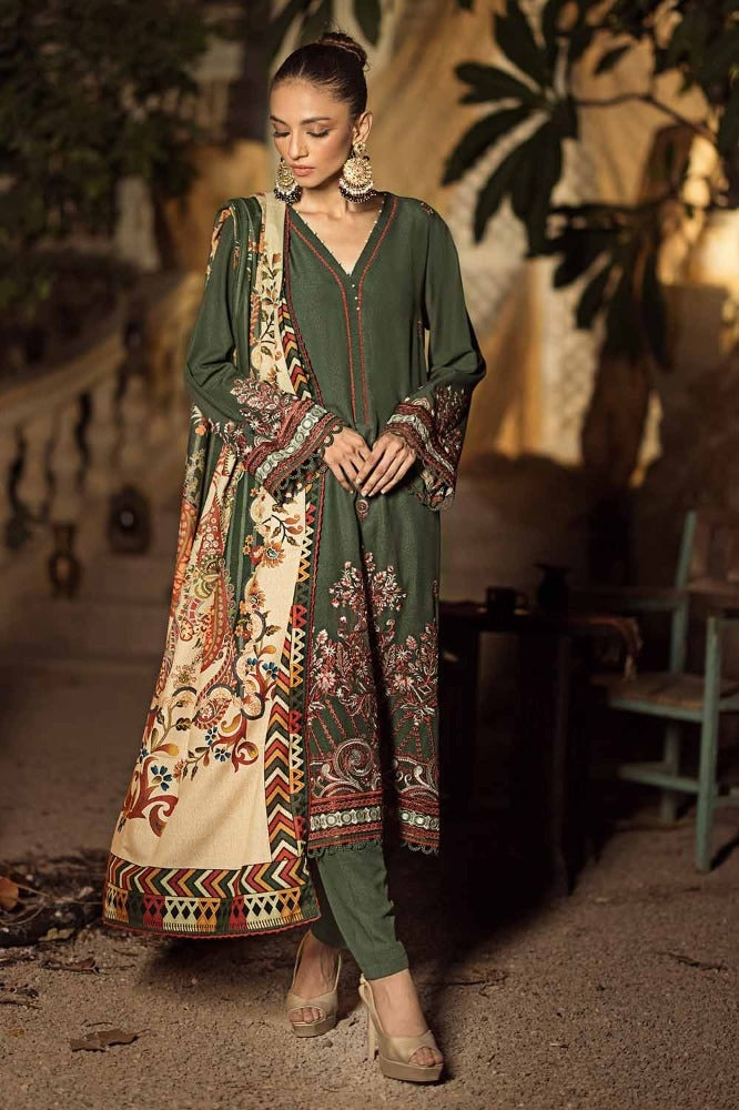 3 Piece Embroidered Dyed Karandi Unstitched Suit with Embroidered Karandi Shawl