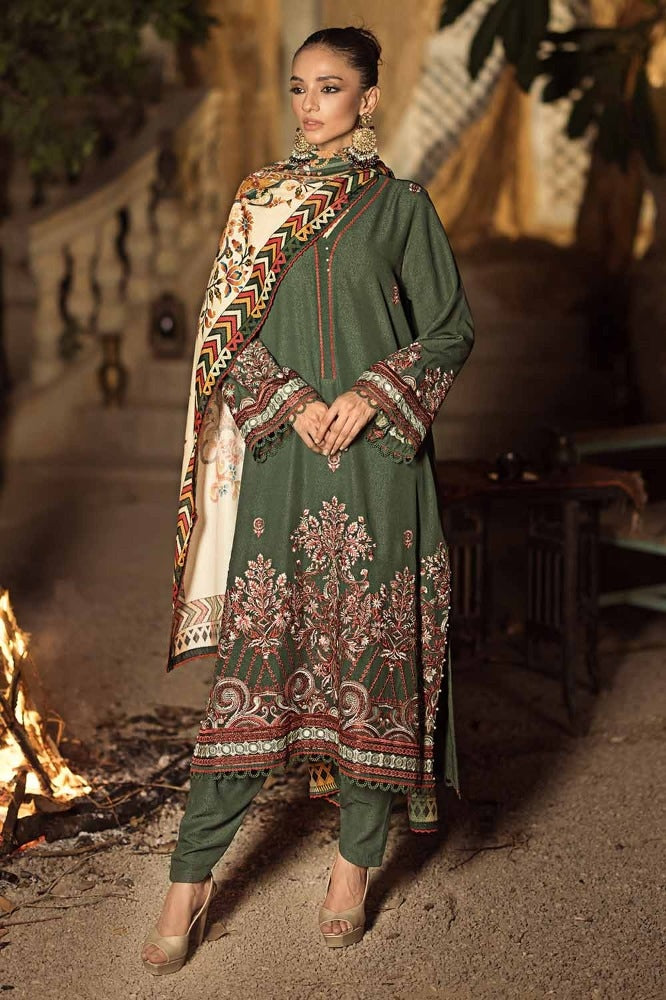 3 Piece Embroidered Dyed Karandi Unstitched Suit with Embroidered Karandi Shawl