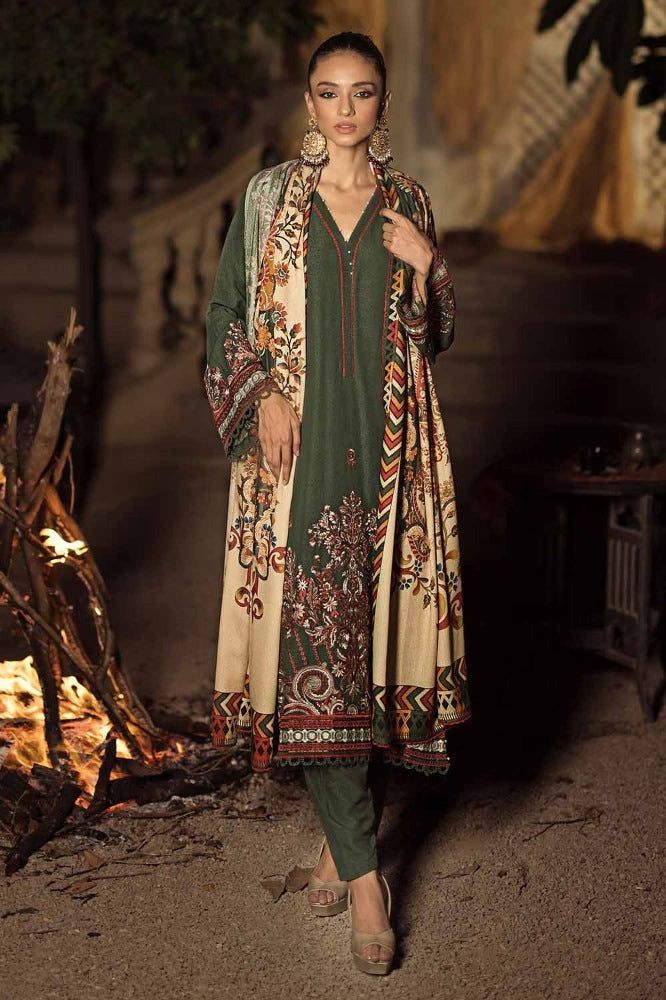 3 Piece Embroidered Dyed Karandi Unstitched Suit with Embroidered Karandi Shawl